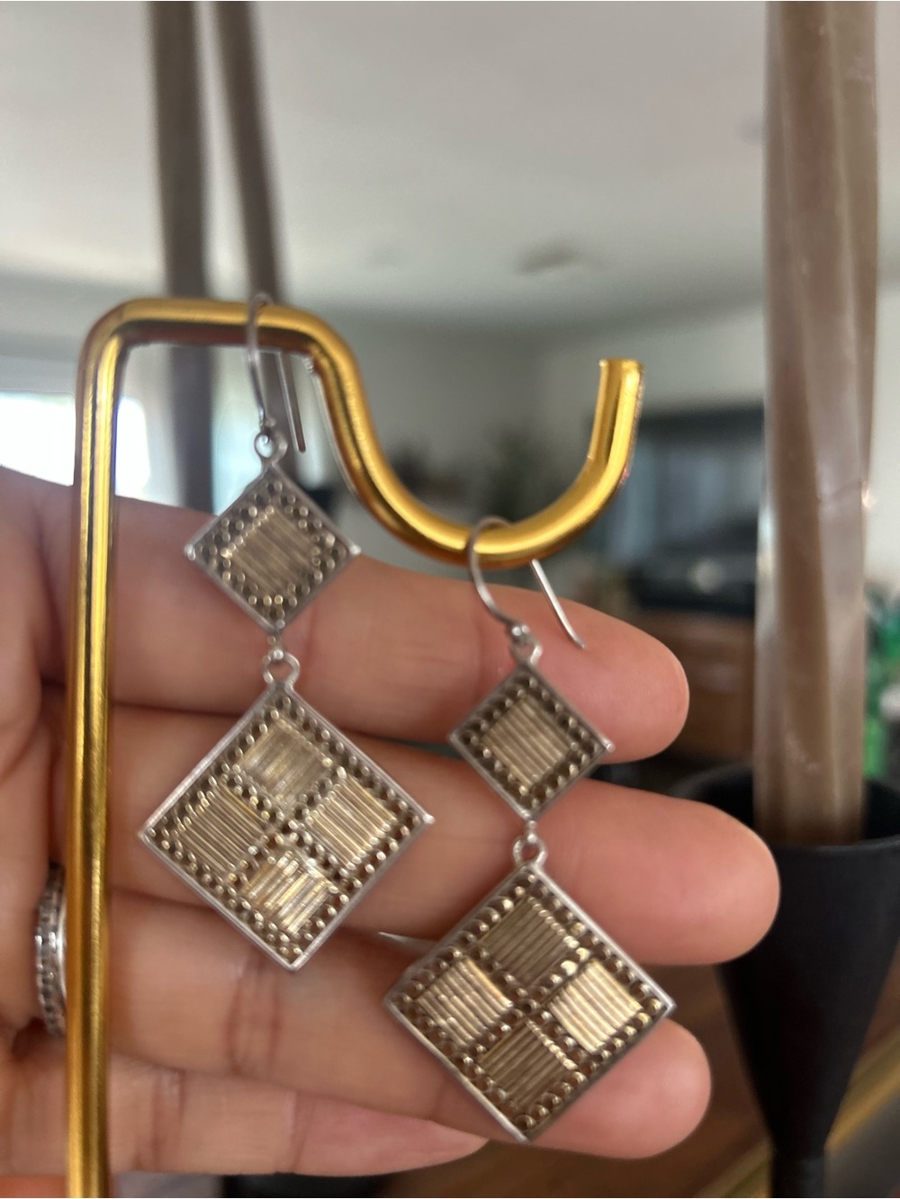 Anna Beck Two-Tone Gold and Silver Double Diamond Dangle Earrings